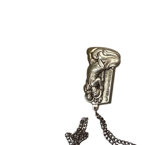 St Christopher Pendant Necklace Silver Tone Religious Medal Unisex Jewelry - Picture 3 of 9